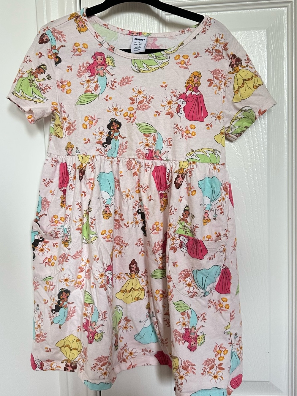 4T girls Pink Disney Princess Floral Print Dress with Teal and Yellow Accents